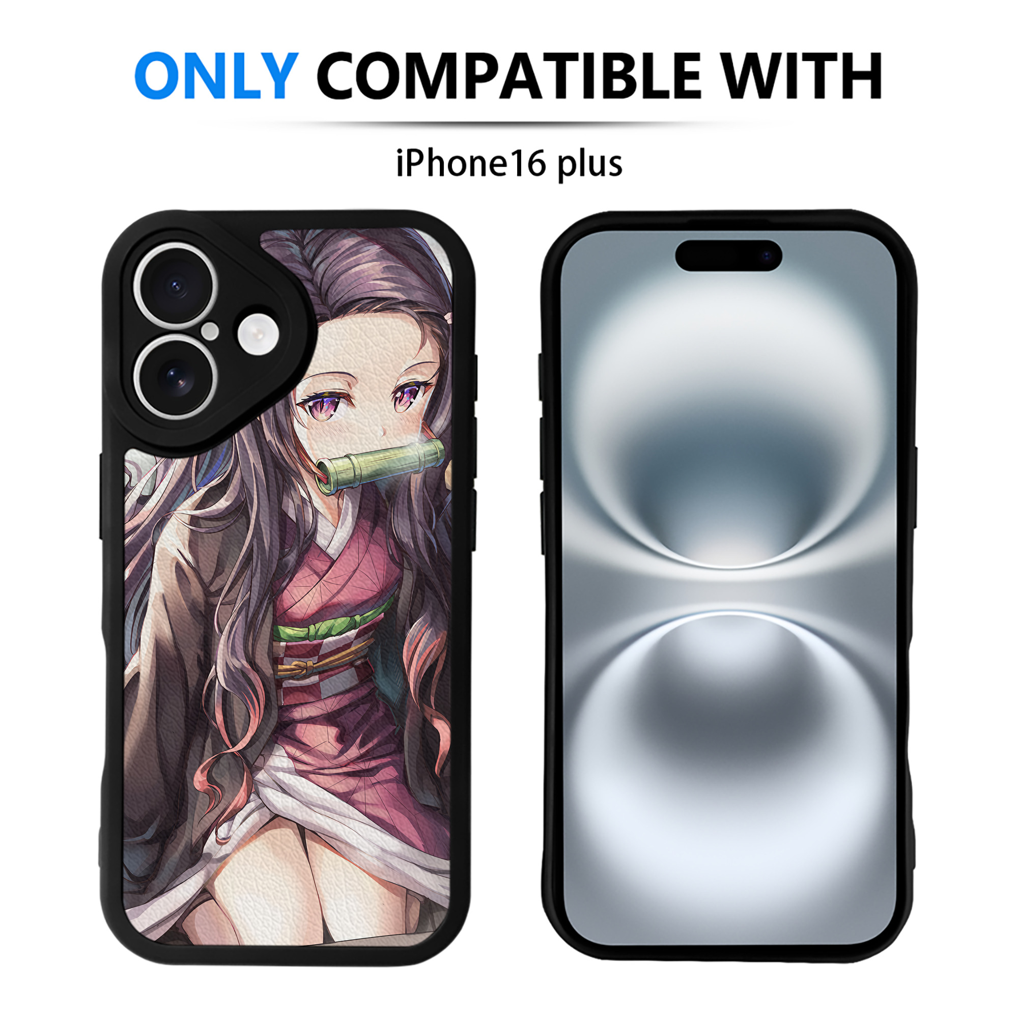 （画像用） 鬼滅の刃（きめつのやいば）竈門 禰󠄀豆子／かまど ねずこ Kamado Nezuko 【iPhone 16シリーズ対応】シリコンスマホケース（レザー調） 材質：シリコン